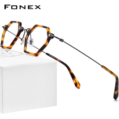 FONEX Acetate Titanium Glasses Women 2022 New Vintage Retro Polygon Eyeglasses Frame Men Spectacles Eyewear F85710