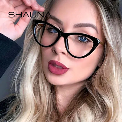 SHAUNA Anti-Blue Light TR90 Comfortable Cat Eye Eyeglasses Frame Women  Vintage Spring Hinge Optical Frame