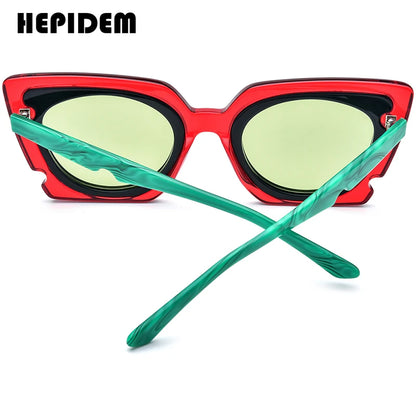 HEPIDEM Acetat Polarisierte Sonnenbrille Männer Bunte Retro Trendy Design 2024 Neue Cat Eye Sonnenbrille UV400 Frauen Shades H9353T