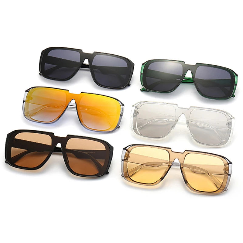 SHAUNA Retro Square One Piece Sunglasses Men Mirror Shades UV400 Flat Top Men Fashion Sun Glasses