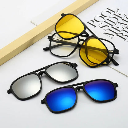 Polarized Sunglasses Women High Quality TR90 Anti-Glare Men 6 in 1 Sets Magnet Sunshade Clip On Sun Glasses Eyeglasses UV400