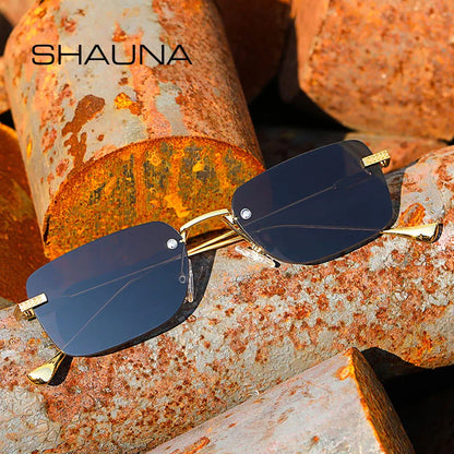 SHAUNA Fashion Rimless Women Gradent Sunglasses Brand Designer Trending Men Small Rectangle Shades UV400