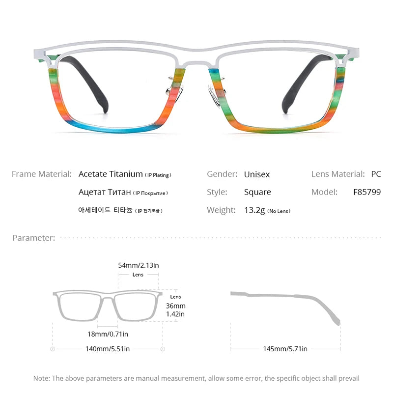 FONEX Acetat Titan Brillengestell Männer 2024 Neue Damenmode Bunte Quadratische Brillen Brillen F85799