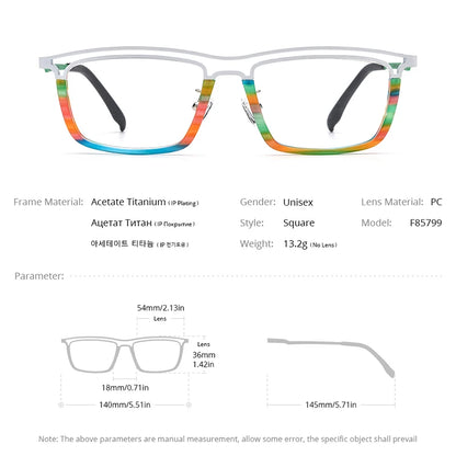 FONEX Acetat Titan Brillengestell Männer 2024 Neue Damenmode Bunte Quadratische Brillen Brillen F85799