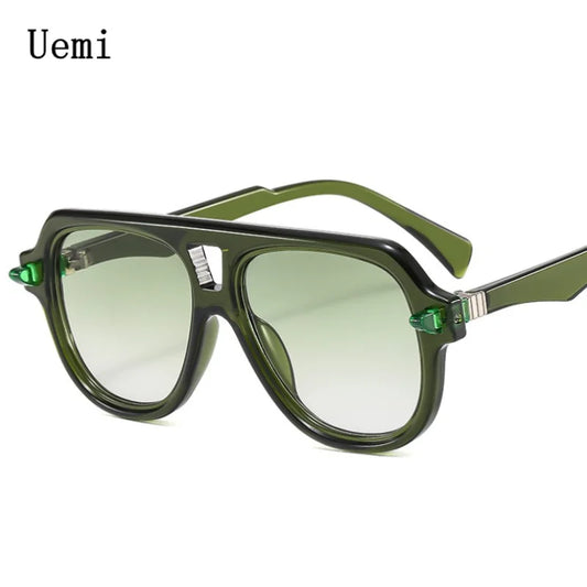 New Fashion Pilot Square Green Sunglasses For Women Men Brand Designer Double Bridge Sun Glasses Shades UV400 Eyeglasses 120