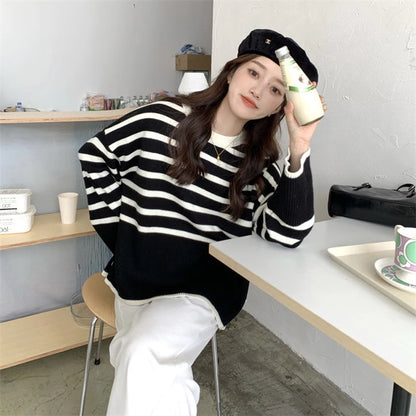 Y2k Sweet Women Striped Sweaters Korean Knitted Loose Long Sleeve Women Pullovers Autumn Retro Preppy Style Ladies Casual Tops