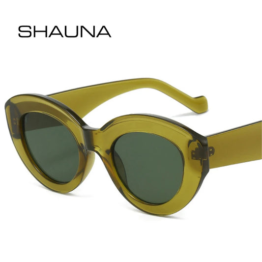 SHAUNA Cat Eye Damenmode Olivgrüne Sonnenbrille Retro Shades UV400 Herren Oval Luxus Sonnenbrille