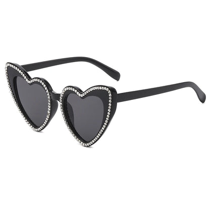 Lunettes de soleil pour femmes en forme de cœur avec strass et diamants