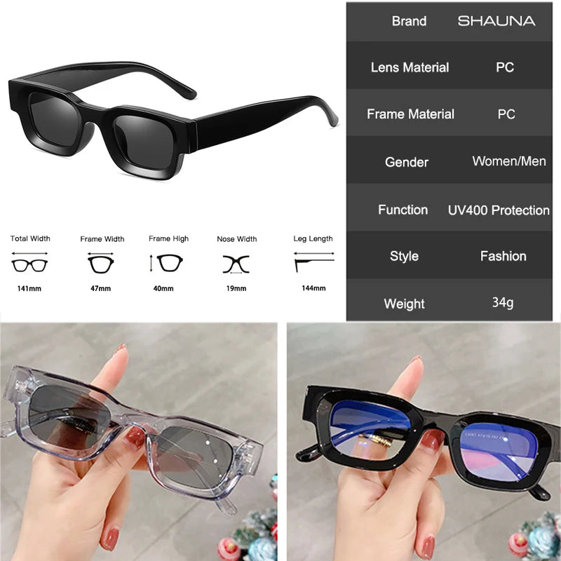 SHAUNA Vintage Small Square Polarized Sunglasses Fashion Anti-Blue Light Glasses Frames