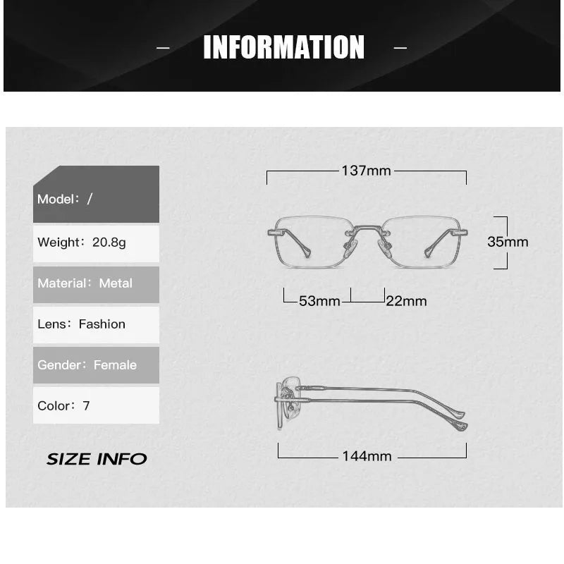 SHAUNA Fashion Rimless Women Gradent Sunglasses Brand Designer Trending Men Small Rectangle Shades UV400