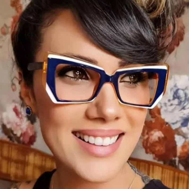 SHAUNA Ins Popular Fashion Polygon Cat Eye Multicolor Glasses Frame Women Clear Anti-Blue Light Eyewear Optical Men Frame