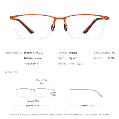 HONILLESI Titanium Eyeglasses Frame Men Basketball Outdoor Ultralight Eye Glasses Frame 2024 New Sports Half Eyewear H7301