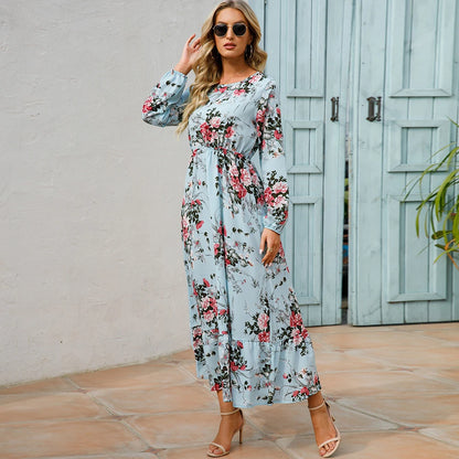 2023 Printemps Été Bohème Femmes Maxi Robe Décontractée À Manches Longues Taille Haute Plage Femme En Mousseline De Soie Robes Florales Robes Mujer Nouveau