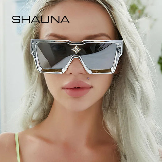 SHAUNA Luxury Crystal Oversized Women Square Sunglasses Trending Men Shades UV400