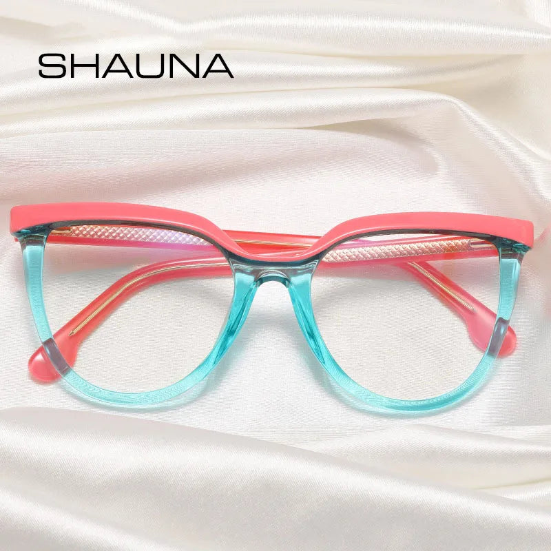 SHAUNA Fashion Candy Colors Round Women Glasses Frame Retro Clear Anti-Blue Light Men Spring Hinge Optical Double Color Frame