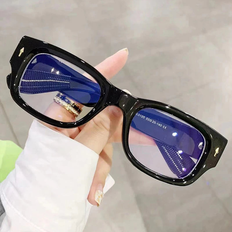 SHAUNA Fashion Square Men Glasses Frame Clear Anti-Blue Light Eyewear Retro Spring Hinge Men Optical Rivets Frame