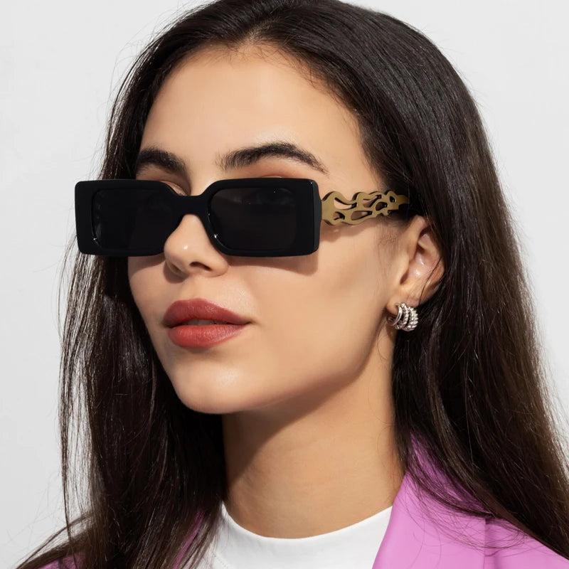 Vintage Rectangle Sunglasses Women Brand Retro Square Flamed Frames Sun Glasses Female Travel Hip-hop Eyewear UV400 Shades