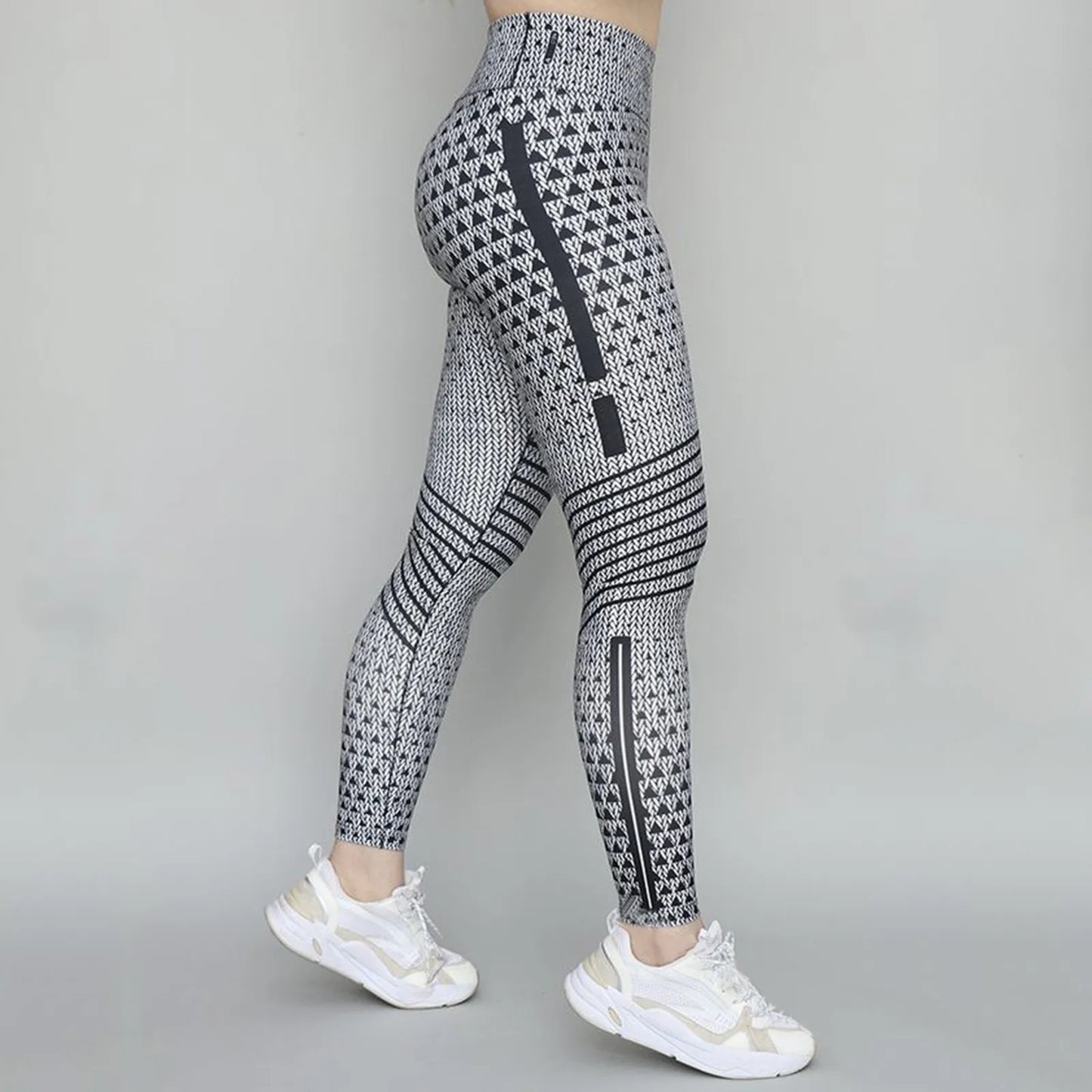 FCCEXIO New Seamless Leggings Sport Women Fitness Leisure Elastic Tight Yoga Running Floral Stripes Print Leggings Gym Pants