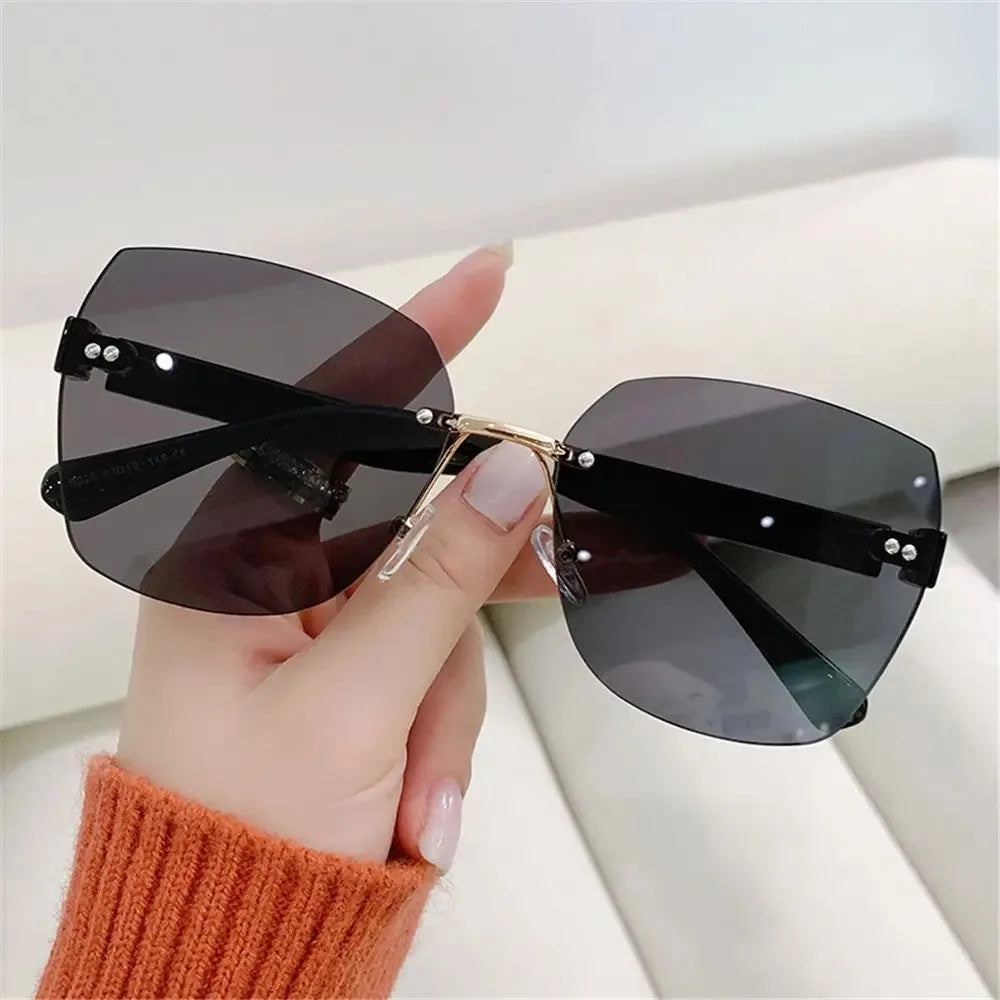 Brown Sunglasses Women Rimless Square Fashion Glasses Vintage Big Sun Glasses Shades For Zonnebril Dames Oculos De Sol Feminino