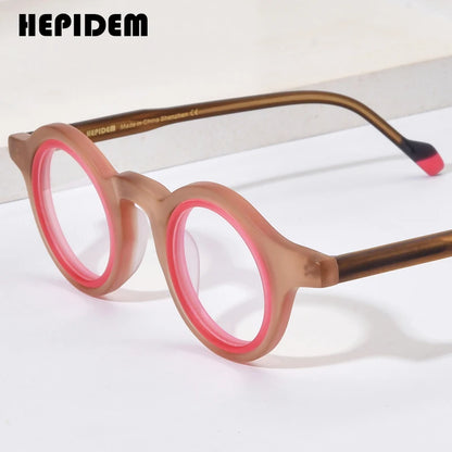 HEPIDEM Matte Acetate Glasses Women Double-Loop Design Round Eyeglasses 2023 Men Spectacles Eyewear H9267