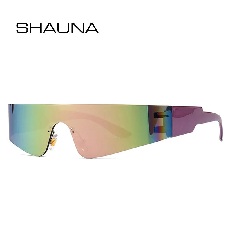 SHAUNA Retro Einzigartige Einteiler Herren Sonnenbrille Mode Bunte Spiegelschirme UV400 Sport Autofahrerbrille Damen Punk Sonnenbrille