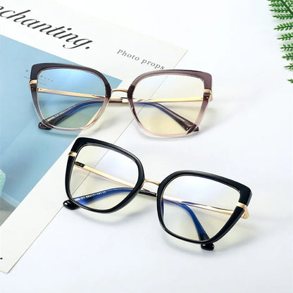 New Retro Cat Eye Women Anti Blue Light Glasses Frame Fashion Designer Thin Face Flat Mirror Clear Reading Top Quality Ins Trend