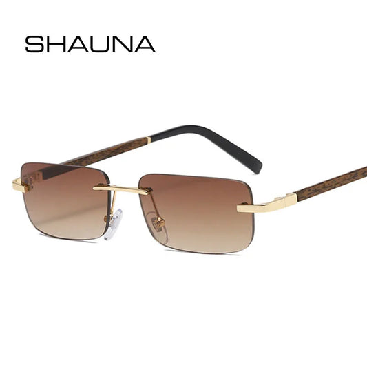 SHAUNA Trending Small Rectangle Sunglasses Retro Wood Grain Rimless Gradient Shades UV400