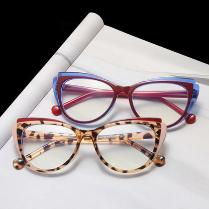 SHAUNA Retro Double Color Cat Eye Women Glasses Frame Fashion Clear Anti-Blue Light Optical Men Eyewear Frame