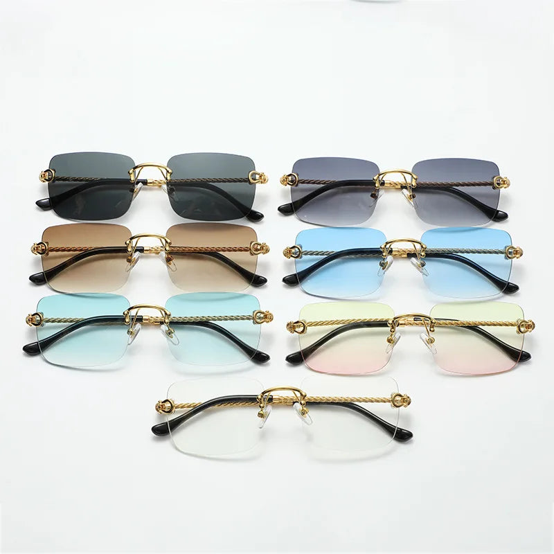 SHAUNA Fashion Rimless Sunglasses Gradient Ocean Film Shades UV400