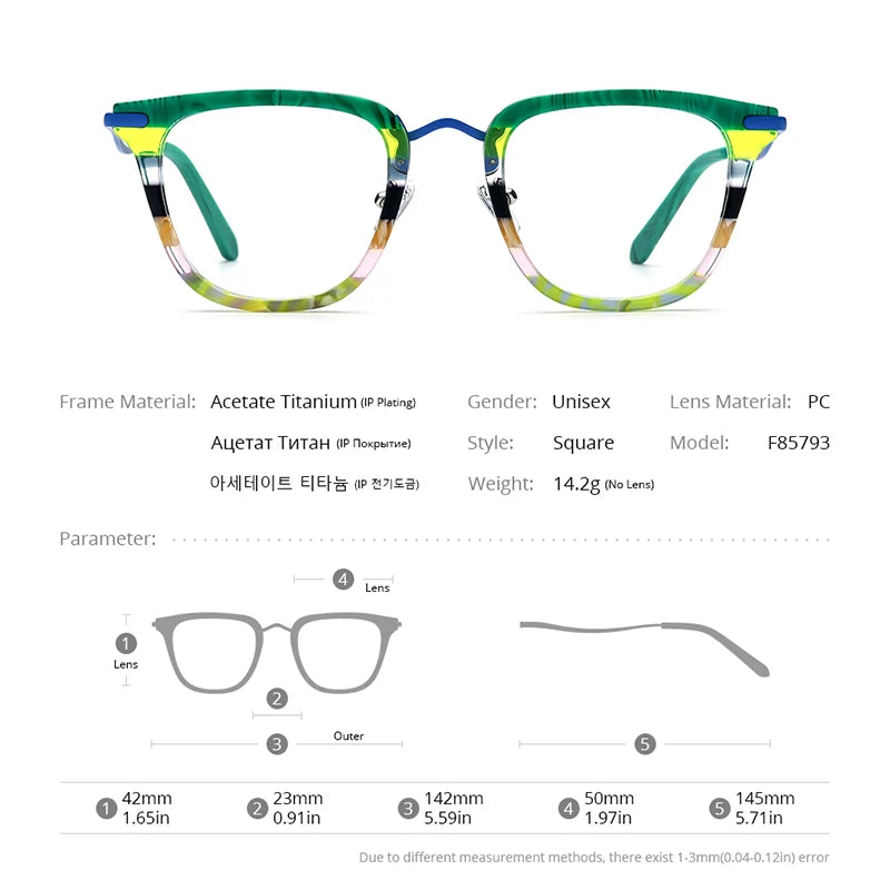 FONEX Colorful Acetate Titanium Eyeglasses Men Square Glasses Women Spectacles Eyewear F85793