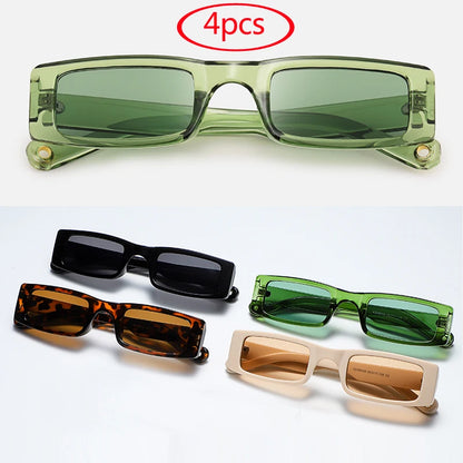 4pc Small Rectangle Sunglasses Women Fashion Square Narrow Frame Vintage Brand Sun Glasses Men Shades Retro Green Oculos