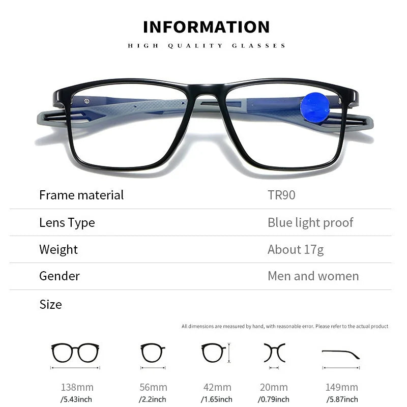 Lunettes de lecture tendance TR90 pour hommes, lunettes de sport pour presbytie, lunettes anti-lumière bleue +100 ~ +400