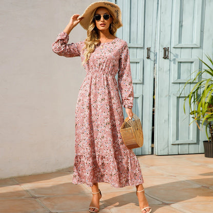 2023 Printemps Été Bohème Femmes Maxi Robe Décontractée À Manches Longues Taille Haute Plage Femme En Mousseline De Soie Robes Florales Robes Mujer Nouveau