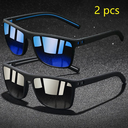 2 Pieces Fashion Vintage Check Pattern Polarized Sunglasses Men Women Driving Fishing Square Retro Sun Glasses Man UV400 Eyewear