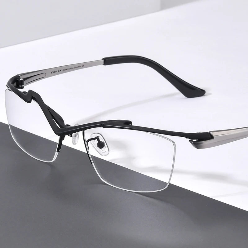 FONEX Pure Titanium Glasses Women 2024 New Men Semi Rimless Square Eyeglasses Half Frame Eyewear F85763