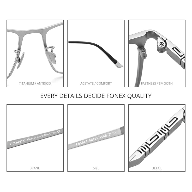 FONEX Pure Titanium Eyeglasses Frame Men Square Eyewear 2020 New Male Classic Full Glasses Frames F85641