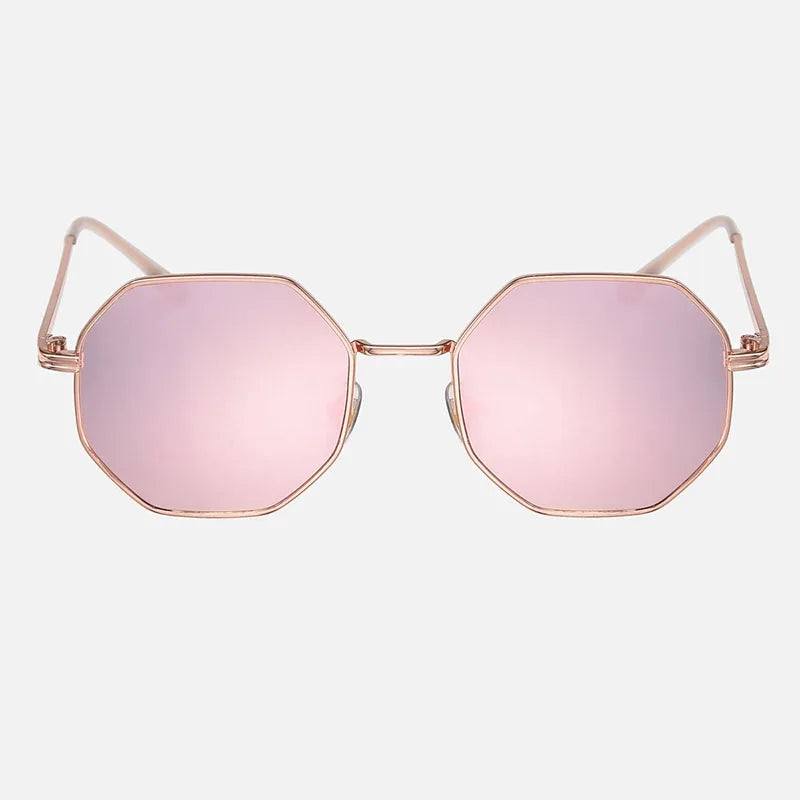 SHAUNA Retro Metal Frame Hexagon Sunglasses Brand Designer Fashion Rose Gold Mirror Shades UV400