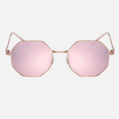 SHAUNA Retro Metal Frame Hexagon Sunglasses Brand Designer Fashion Rose Gold Mirror Shades UV400