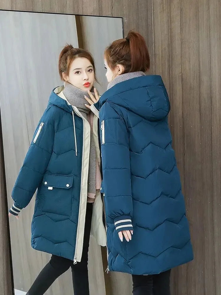 2023 Hiver Femmes Veste Manteaux Long Parkas Femme En Coton À Capuche Pardessus Épais Chaud Vestes Coupe-Vent Décontracté Étudiant Manteau