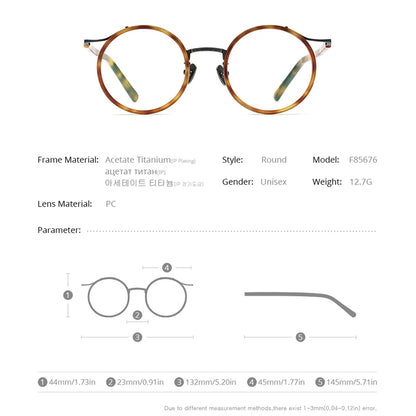 FONEX Acetate Titanium Glasses Men 2022 Retro Vintage Round Eyeglasses Frame Women Spectacle Eyewear F85676