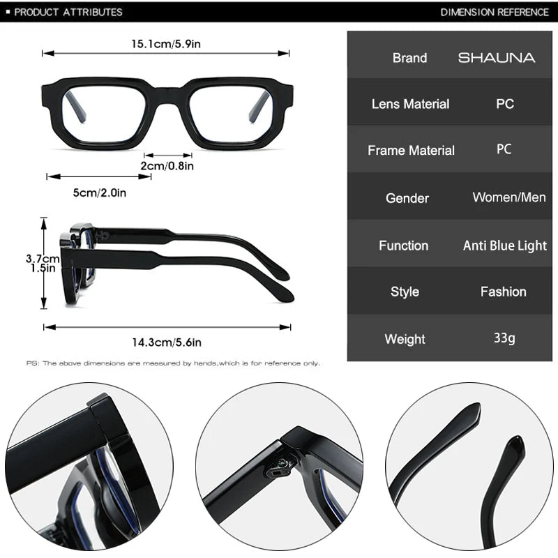 SHAUNA Ins Popular Fashion Polygon Square Women Glasses Frame Clear Anti Blue Light Eyewear Optical Men Red Blue Frame