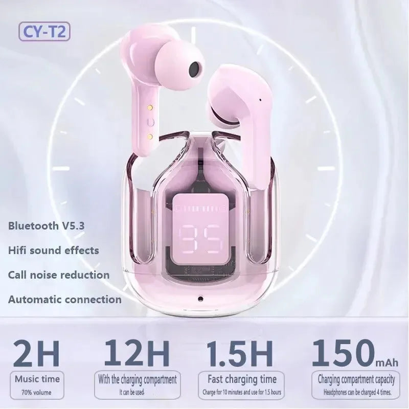 Écouteurs Bluetooth sans fil T2 d'origine Casque HIFI transparent Affichage numérique LED Écouteurs stéréo pour Xiaomi