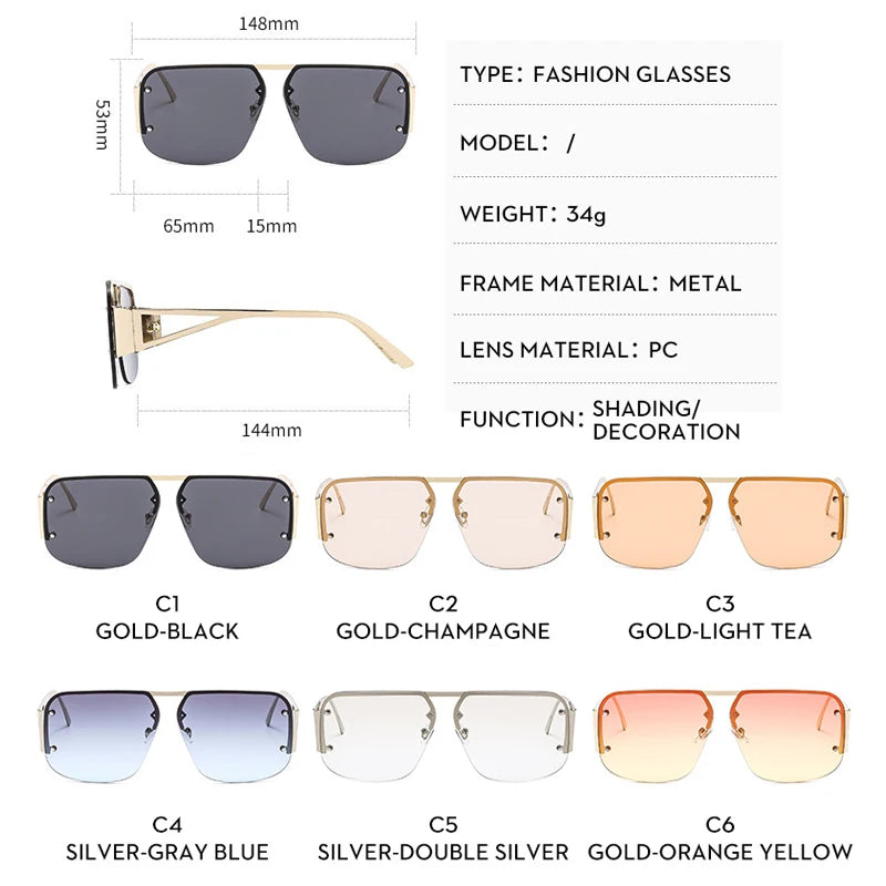 SHAUNA Oversize Half Frame Sunglasses Women Fashion Square Shades UV400