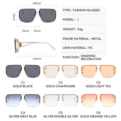 SHAUNA Oversize Half Frame Sunglasses Women Fashion Square Shades UV400