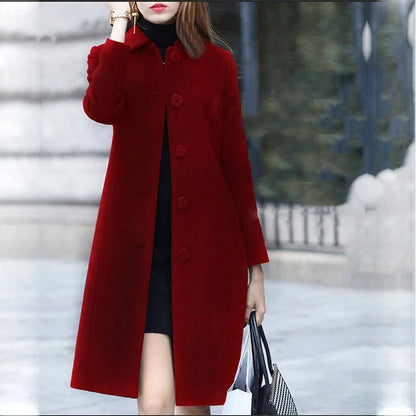 New Fashion British Solid Button Wool Coat Women Long Sleeve Jackets Woman Elegant Pocket Slim Outfit Mujer