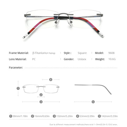 FONEX Randlose Titanbrille Herren 2021 Neue quadratische Brillenfassung Damenbrille 9608