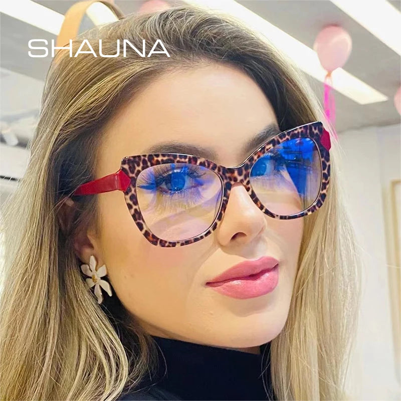 SHAUNA Fashion TR90 Cat Eye Women Double Color Glasses Frame Retro Spring Hinge Clear Anti-Blue Light Eyewear Men Optical Frame