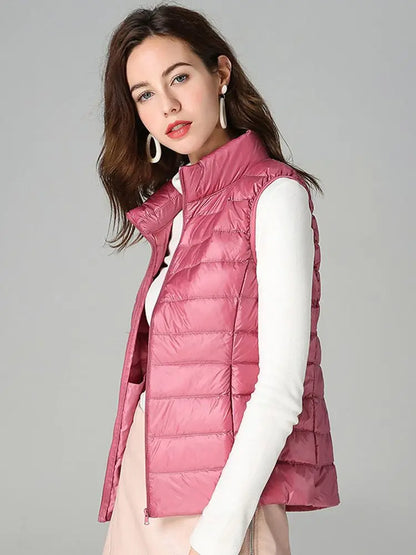 Women Down Vest Ultralight Thin Sleeveless Jacket White Duck Down Winter Tops Spring Autumn Female Portable Outwear