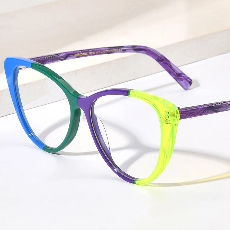 HEPIDEM Multicolor Acetate Glasses Women 2023 New Cat Eye Eyeglasses Cateye Spectacles Eyewear H9299