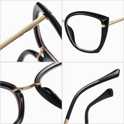 SHAUNA Retro TR90 Metal Cat Eye Women Colorful Glasses Frame Fashion Spring Hinge Men Anti-blue Light Eyewear Optical Frames